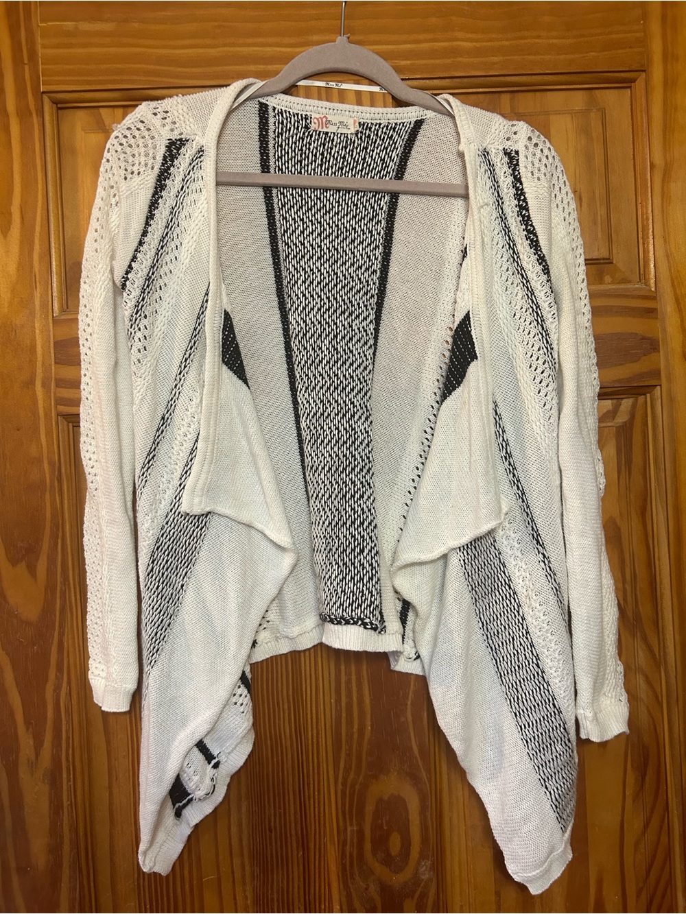 Miss Me Cream and Black Open Front Knit Cardigan